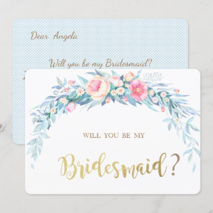 Watercolor Flowers Polka Dots  Bridesmaid Card