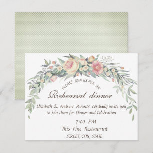 Watercolor Flowers, Polka Dots Rehearsal Dinner Invitation
