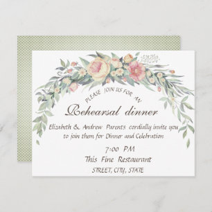 Watercolor Flowers, Polka Dots Rehearsal Dinner Invitation