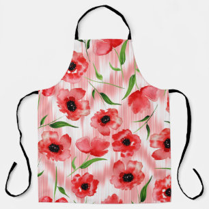 Watercolor flowers: poppy peony ikat. apron