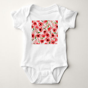 Watercolor flowers: poppy peony ikat. baby bodysuit
