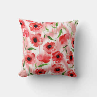 Watercolor flowers: poppy peony ikat. cushion