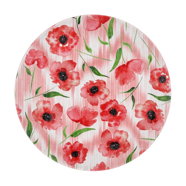 Watercolor flowers: poppy peony ikat. cutting board (Front)