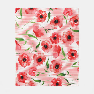 Watercolor flowers: poppy peony ikat. fleece blanket