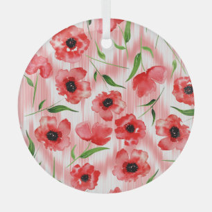 Watercolor flowers: poppy peony ikat. glass tree decoration