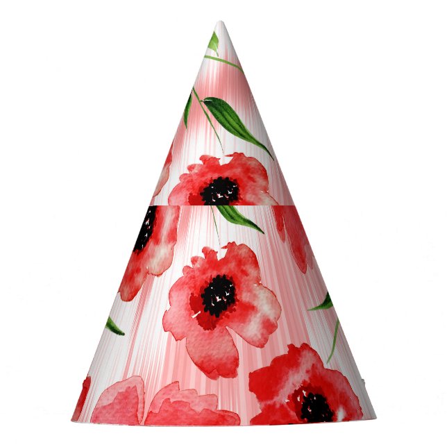 Watercolor flowers: poppy peony ikat. party hat (Front)