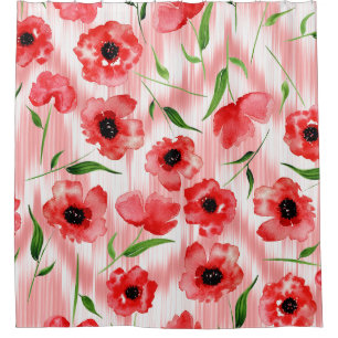 Watercolor flowers: poppy peony ikat. shower curtain