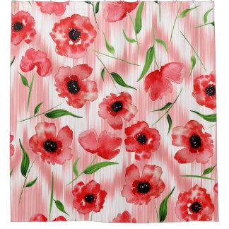 Watercolor flowers: poppy peony ikat. shower curtain