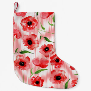 Watercolor flowers: poppy peony ikat. small christmas stocking