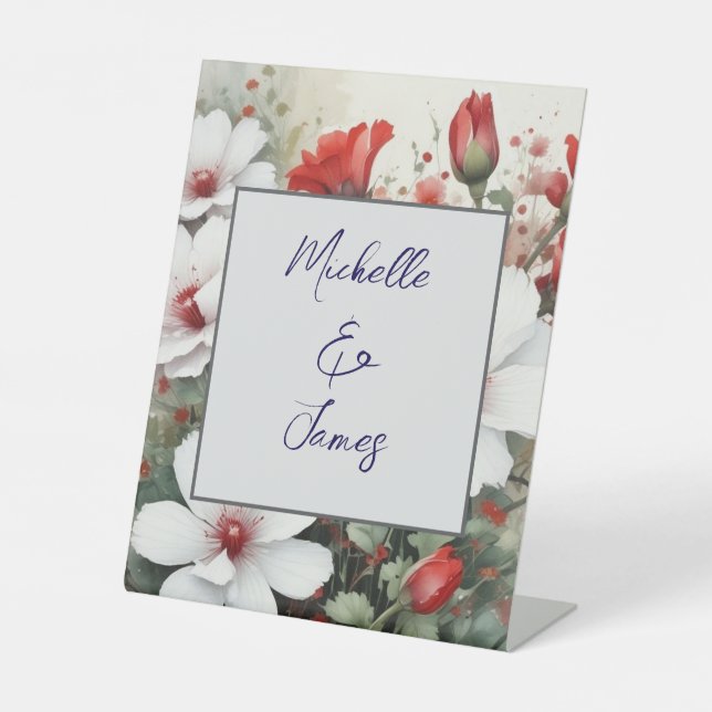 Watercolor Flowers Professional Trendy Modern Pedestal Sign (Front)