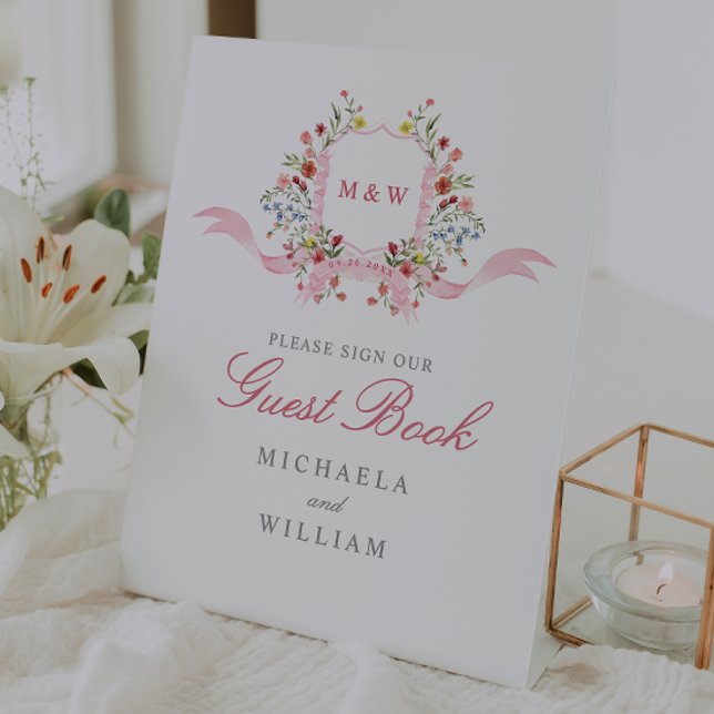 Watercolor Flowers Regency Wedding Guest Book Pedestal Sign (Creator Uploaded)
