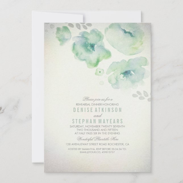 Watercolor Flowers Rehearsal Dinner Invitation (Front)