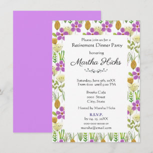 Watercolor Flowers Retirement Dinner Party  Invitation