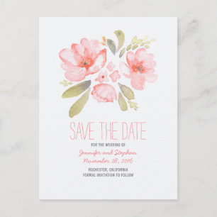 Watercolor flowers romantic save the date announcement postcard