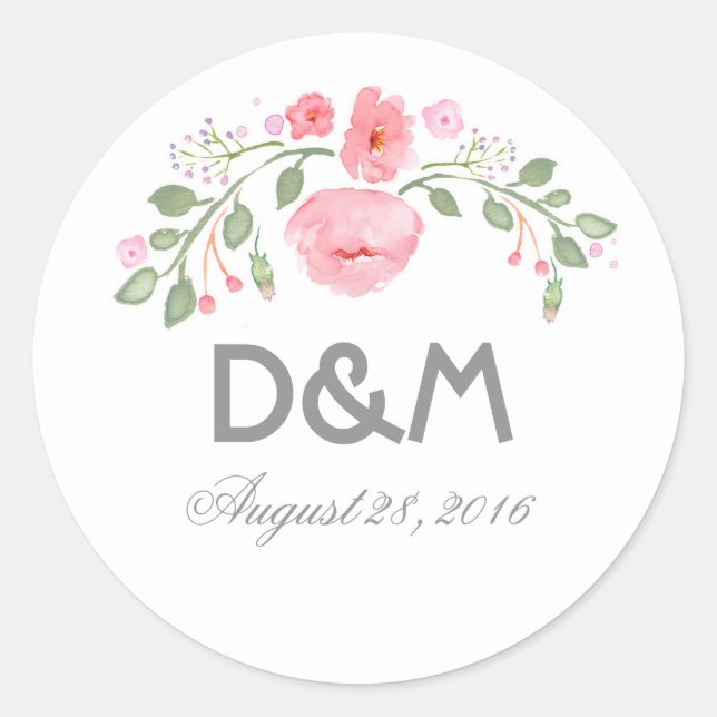 Watercolor Flowers Romantic Wedding Classic Round Sticker (Front)