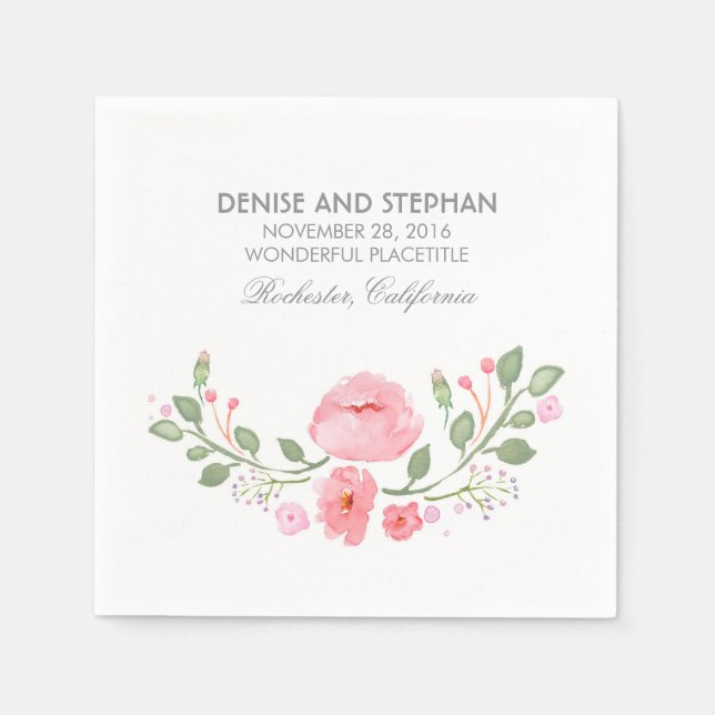 Watercolor Flowers Romantic Wedding Napkin (Front)