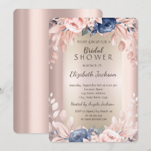 Watercolor Flowers Rose Gold Bridal Shower Invitation