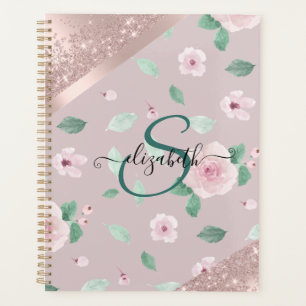 Watercolor Flowers Rose Gold Monogram Planner