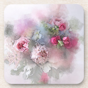 Watercolor Flowers Roses Bouquet Elegant Template Coaster