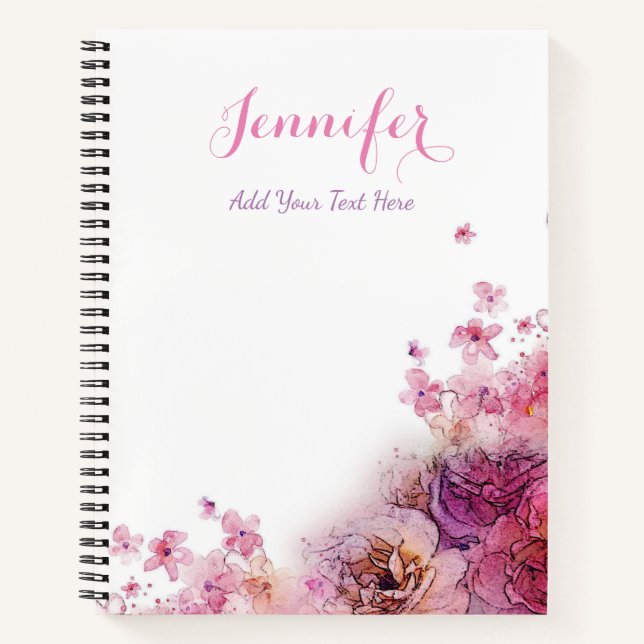Watercolor Flowers Roses Elegant Modern Template Notebook (Front)