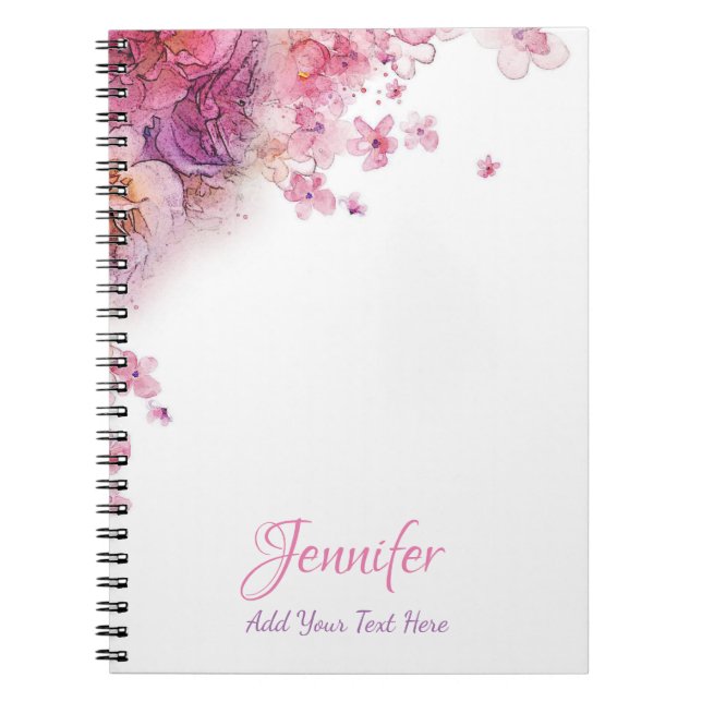 Watercolor Flowers Roses Elegant Modern Template Notebook (Front)
