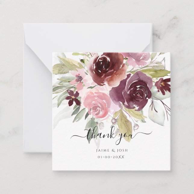 Watercolor Flowers Rustic Blush Burgundy Card (Front)