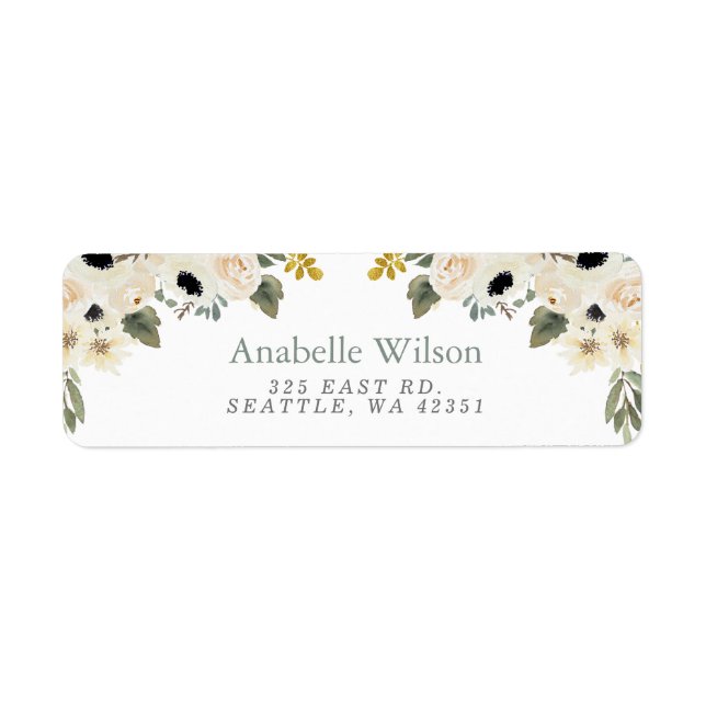Watercolor Flowers Sage Ivory Floral (Front)