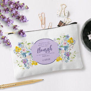 Watercolor Flowers Scripture Verse Personalised Accessory Pouch