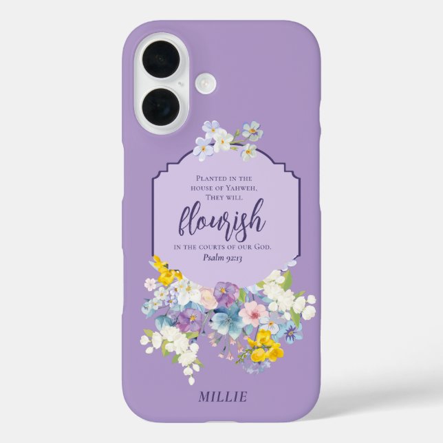 Watercolor Flowers Scripture Verse Personalised Case-Mate iPhone Case (Back)