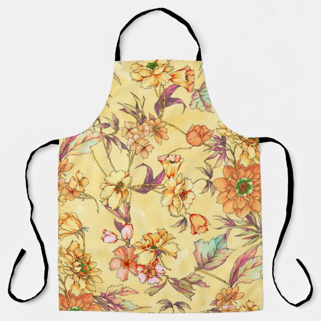 Watercolor flowers seamless pattern apron (Front)