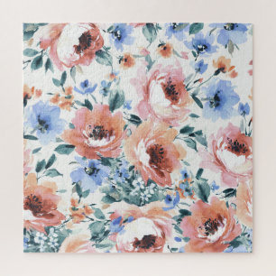 Watercolor flowers, seamless pattern illustration. jigsaw puzzle