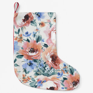 Watercolor flowers, seamless pattern illustration. small christmas stocking