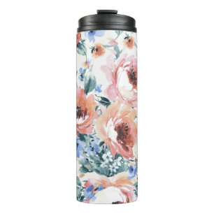 Watercolor flowers, seamless pattern illustration. thermal tumbler