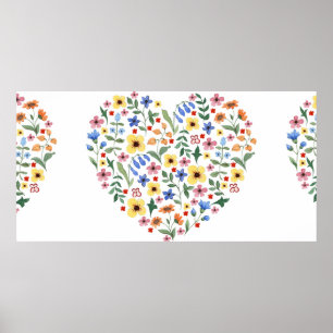 Watercolor flowers seamless pattern poster