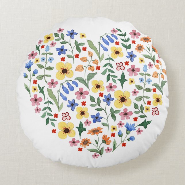 Watercolor flowers seamless pattern round cushion (Front)