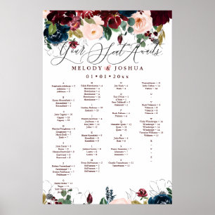 WATERCOLOR FLOWERS SEATING CHART, ALPHABETICAL POSTER