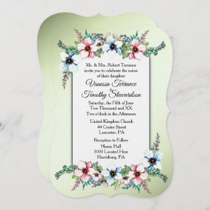 Watercolor Flowers Shine Wedding Invitation