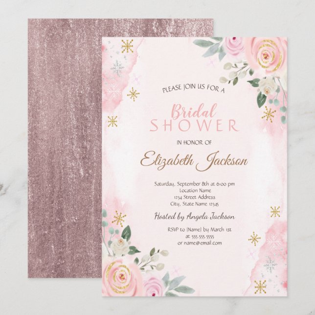 Watercolor Flowers Snowflakes Bridal Shower Invitation (Front/Back)