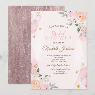 Watercolor Flowers Snowflakes Bridal Shower Invitation