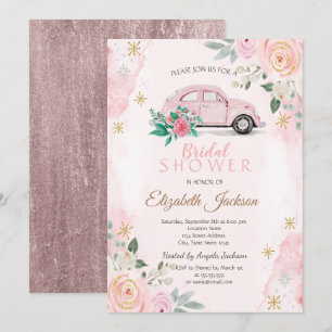Watercolor Flowers Snowflakes Car Bridal Shower Invitation