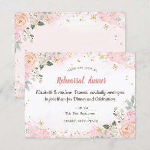  Watercolor Flowers Snowflakes Rehearsal Dinner  Invitation