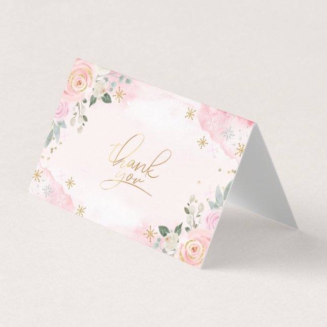 Watercolor Flowers Snowflakes Thank You Business Card (Front)