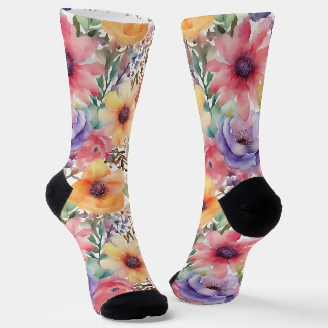 Watercolor  Flowers Socks (Angled)