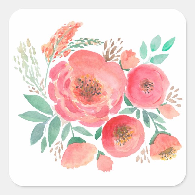 Watercolor, flowers. square sticker (Front)