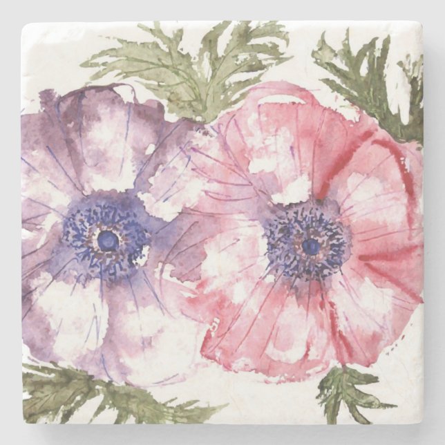 Watercolor flowers stone coaster (Front)