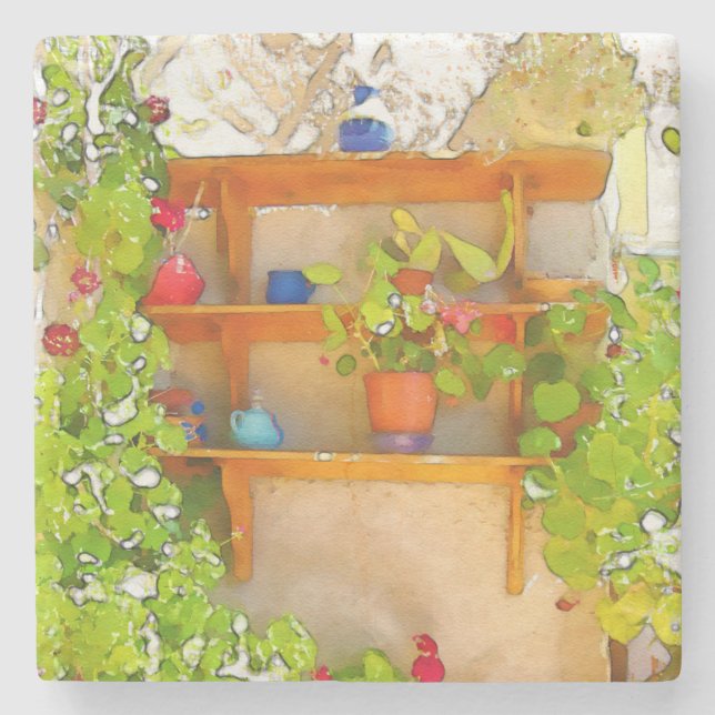 Watercolor flowers stone coaster (Front)