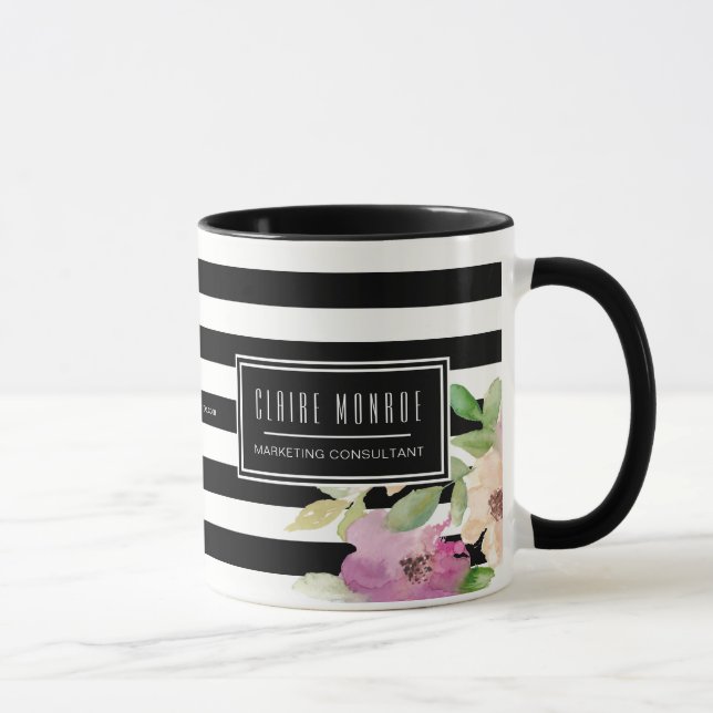 Watercolor Flowers & Stripes Mug (Right)
