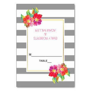 Watercolor flowers stripes wedding escort card