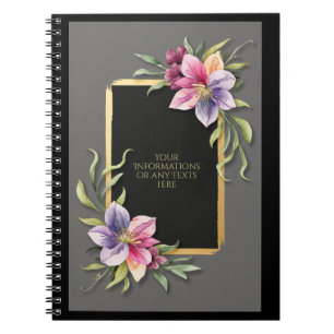 Watercolor Flowers - Stylish Golden Frame Art 17 Notebook