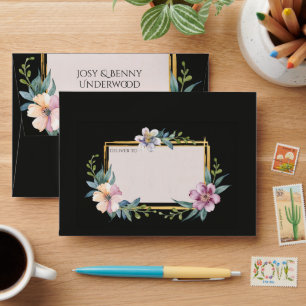 Watercolor Flowers - Stylish Golden Frame Art 2 Envelope